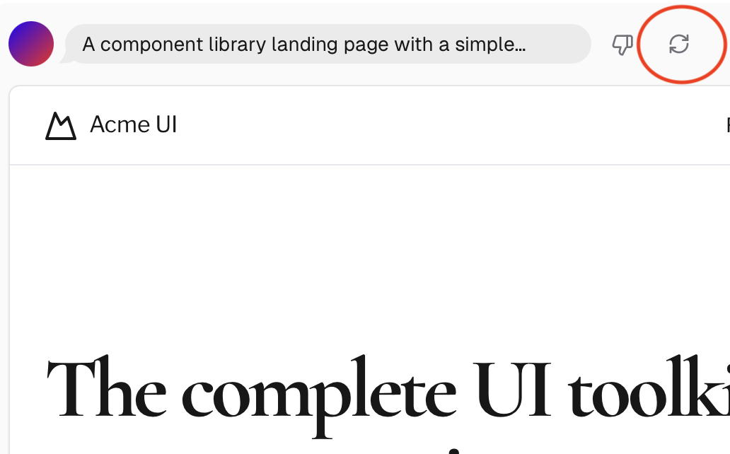 v0 generation page regenerate button